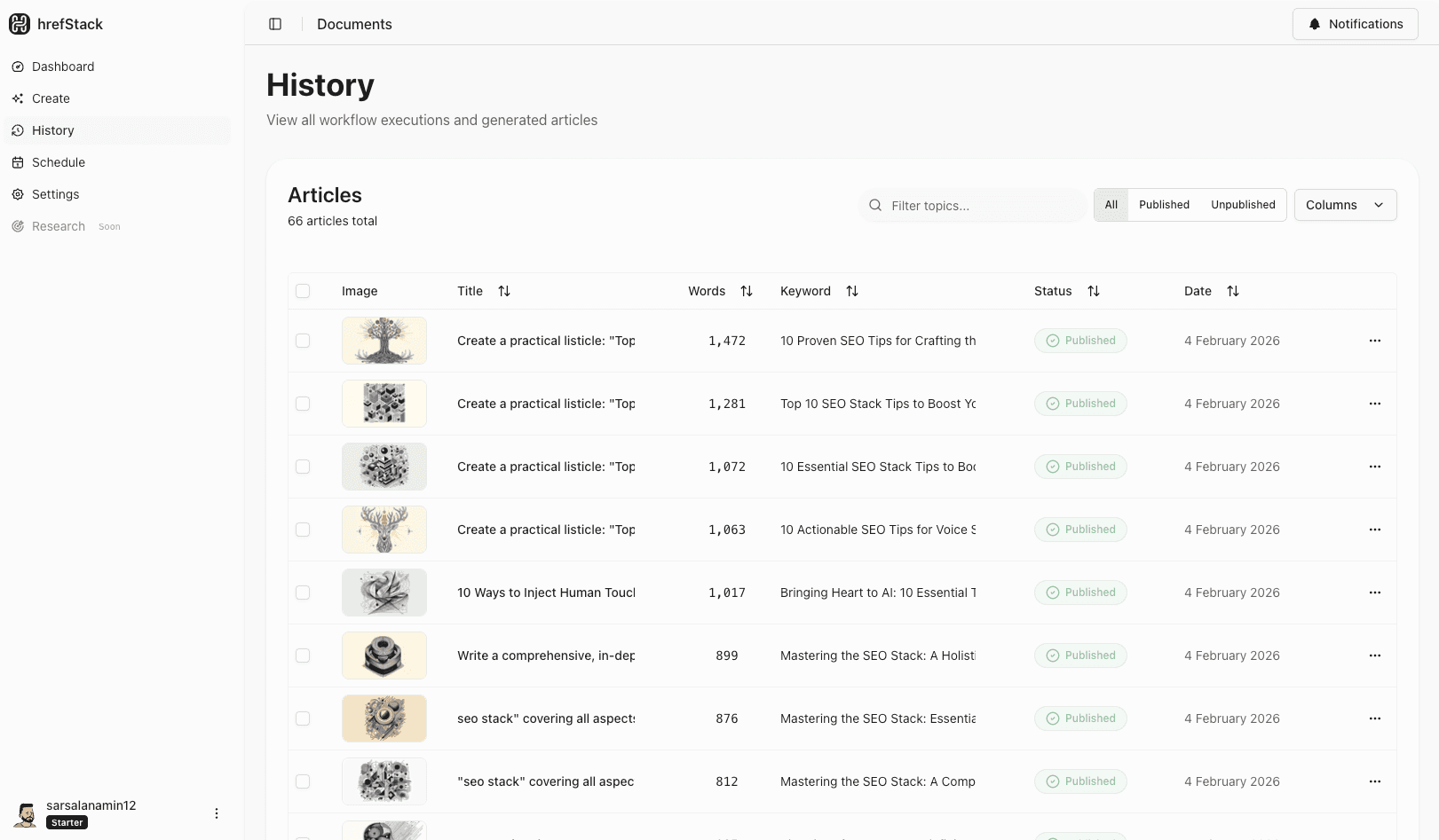 hrefStack Dashboard - AI-Powered SEO Content Generation